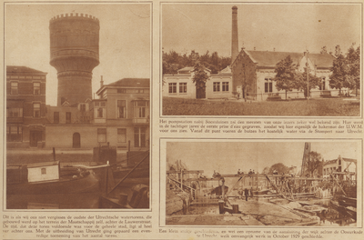 873825 Collage van 3 foto's betreffende het 50-jarig bestaan van de Utrechtsche Waterleiding Maatschappij (U.W.M.), met ...